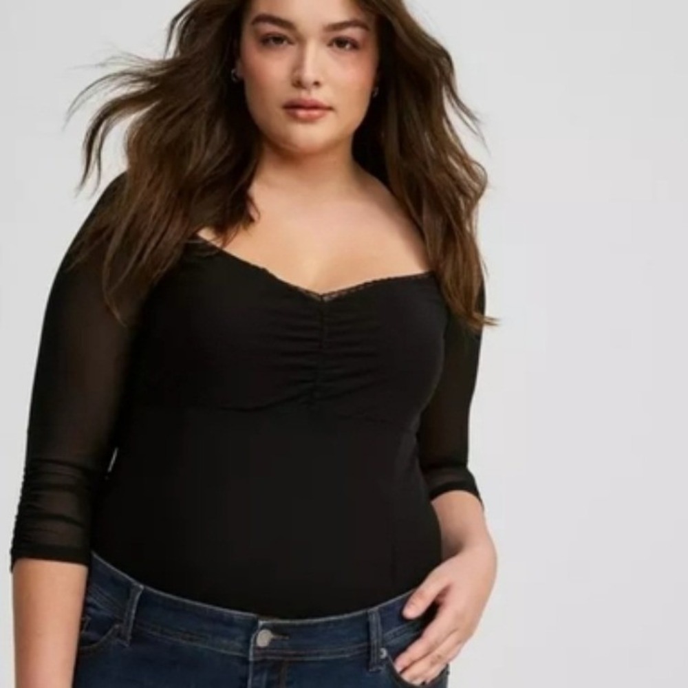 Torrid Corset Top Womens 2X Black Stretch Mesh Sweetheart Quarter Sleeve